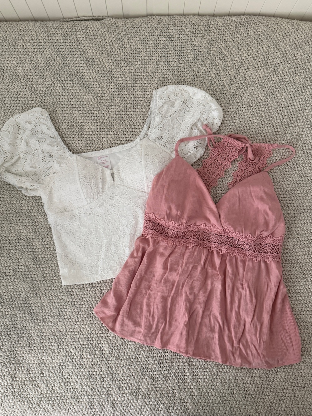 2 Pc Lace Babydoll Tank Top Bundle Pink & White Small Medium Boho